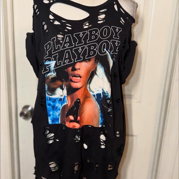 Black Playboy Tee | Distressed Oversized T-Shirt - Picture 10 of 14